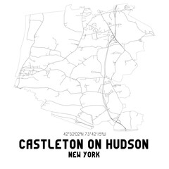 Castleton On Hudson New York. US street map with black and white lines.