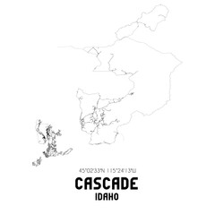 Cascade Idaho. US street map with black and white lines.