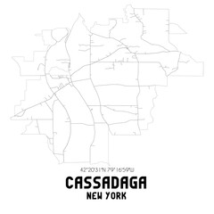 Cassadaga New York. US street map with black and white lines.