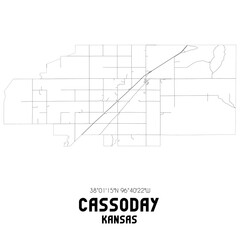 Cassoday Kansas. US street map with black and white lines.
