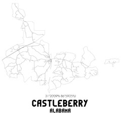 Castleberry Alabama. US street map with black and white lines.