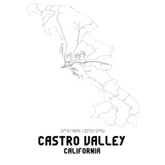 Castro Valley California. US street map with black and white lines.