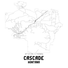 Cascade Montana. US street map with black and white lines.