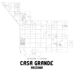 Casa Grande Arizona. US street map with black and white lines.