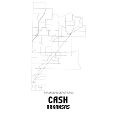 Cash Arkansas. US street map with black and white lines.