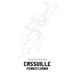 Cassville Pennsylvania. US street map with black and white lines.