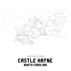 Castle Hayne North Carolina. US street map with black and white lines.