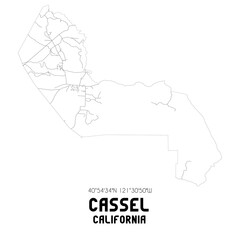 Fototapeta premium Cassel California. US street map with black and white lines.