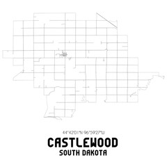 Castlewood South Dakota. US street map with black and white lines.