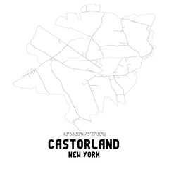 Castorland New York. US street map with black and white lines.