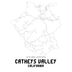 Catheys Valley California. US street map with black and white lines.