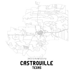 Castroville Texas. US street map with black and white lines.