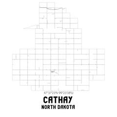Cathay North Dakota. US street map with black and white lines.