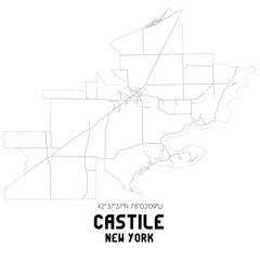 Castile New York. US street map with black and white lines.