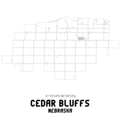 Cedar Bluffs Nebraska. US street map with black and white lines.