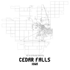 Cedar Falls Iowa. US street map with black and white lines.