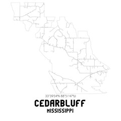 Cedarbluff Mississippi. US street map with black and white lines.