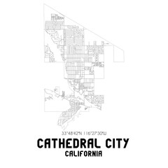 Cathedral City California. US street map with black and white lines.