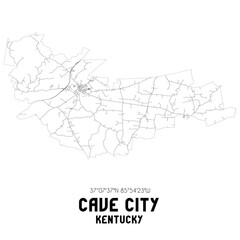 Cave City Kentucky. US street map with black and white lines.