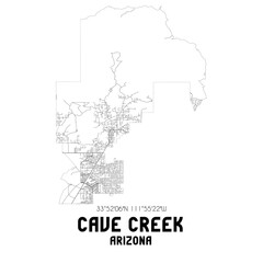 Cave Creek Arizona. US street map with black and white lines.