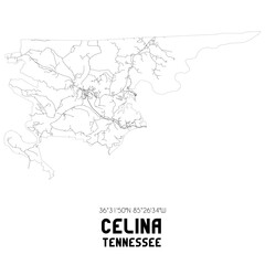 Celina Tennessee. US street map with black and white lines.