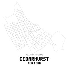 Fototapeta na wymiar Cedarhurst New York. US street map with black and white lines.