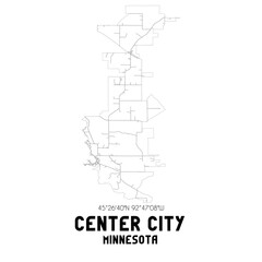 Center City Minnesota. US street map with black and white lines.