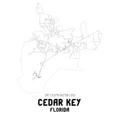 Cedar Key Florida. US street map with black and white lines.