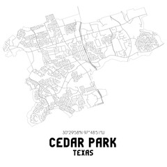 Cedar Park Texas. US street map with black and white lines.