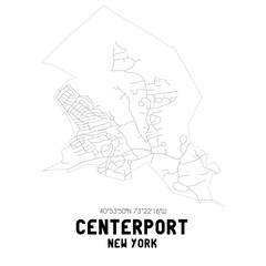 Centerport New York. US street map with black and white lines.