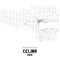 Celina Ohio. US street map with black and white lines.