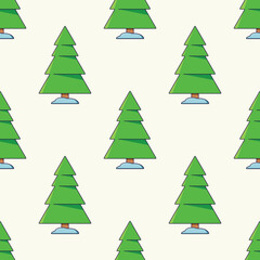 Vector seamless pattern of cartoon Christmas tree on light beige background for sites, wrapping, postcards, web sites etc. Merry Christmas and Happy New Year concept