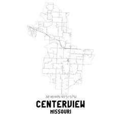 Centerview Missouri. US street map with black and white lines.