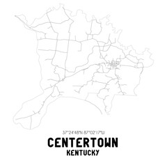 Centertown Kentucky. US street map with black and white lines.