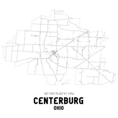Centerburg Ohio. US street map with black and white lines.