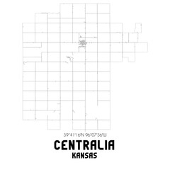 Centralia Kansas. US street map with black and white lines.