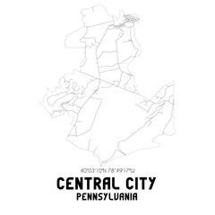 Central City Pennsylvania. US street map with black and white lines.