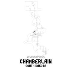 Chamberlain South Dakota. US street map with black and white lines.