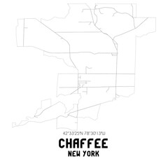 Chaffee New York. US street map with black and white lines.