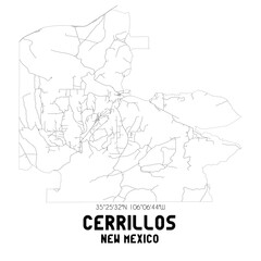 Fototapeta na wymiar Cerrillos New Mexico. US street map with black and white lines.