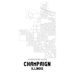 Champaign Illinois. US street map with black and white lines.