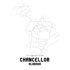 Chancellor Alabama. US street map with black and white lines.