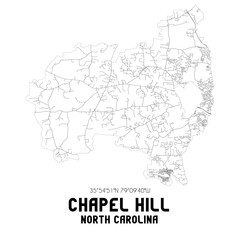 Chapel Hill North Carolina. US street map with black and white lines.