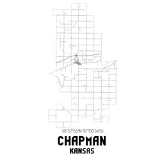 Chapman Kansas. US street map with black and white lines.