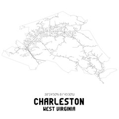Charleston West Virginia. US street map with black and white lines.