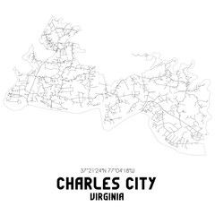 Charles City Virginia. US street map with black and white lines.