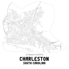 Charleston South Carolina. US street map with black and white lines.