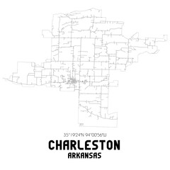 Charleston Arkansas. US street map with black and white lines.