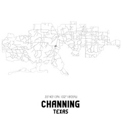 Naklejka premium Channing Texas. US street map with black and white lines.
