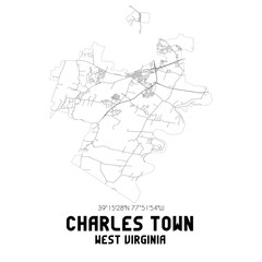 Charles Town West Virginia. US street map with black and white lines.